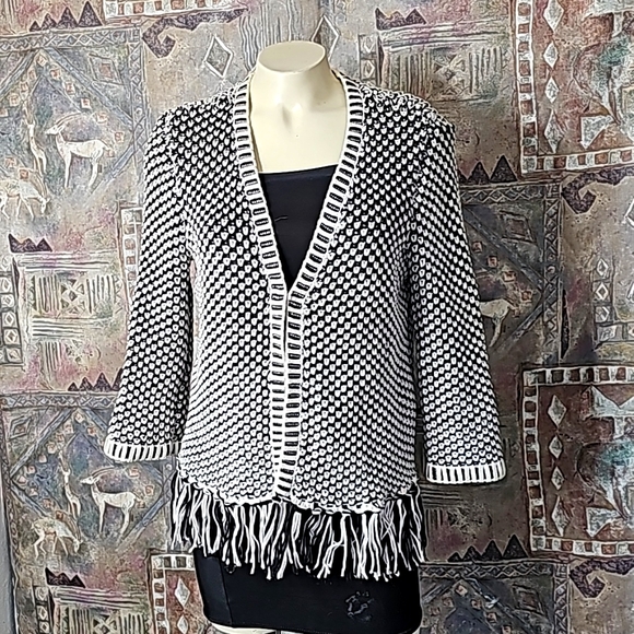 Chico's crochet Cardigan fringes honeycomb pattern Chico's Size 1 US size UA 8/M - Picture 4 of 13